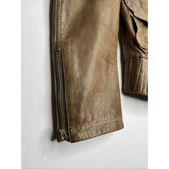 RARE ZARA Man Camel Brown Goat Leather Jacket Size Medium - Vintage - Picture 8 of 16